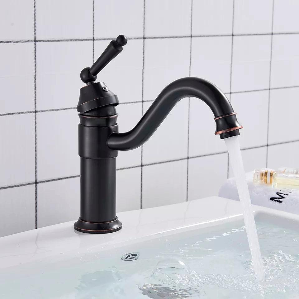 Baterie Lavoar Vintage Smack, din Alama Sanitara, Neagra cu Detalii Bronz - KORMAN