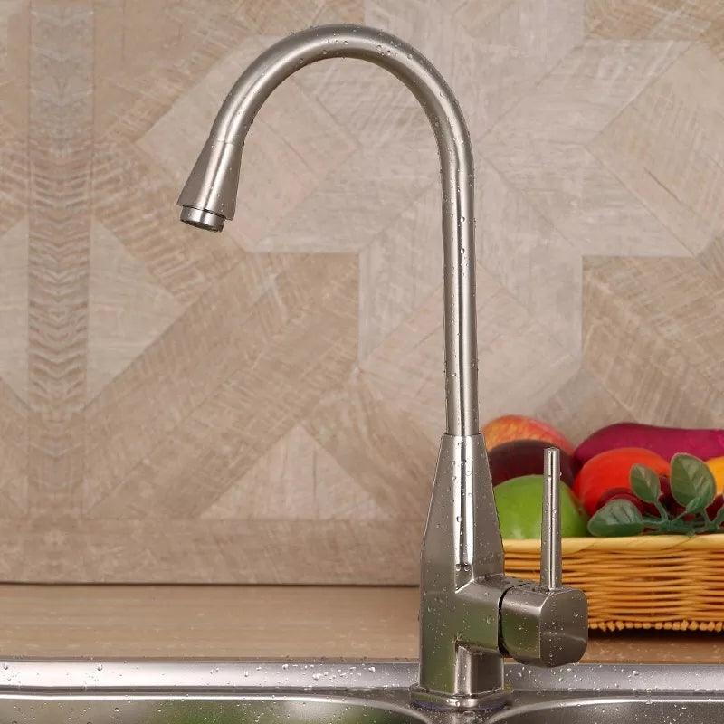 Baterie Bucatarie cu Pipa Pivotanta, Monocomanda, din Inox, Satinata