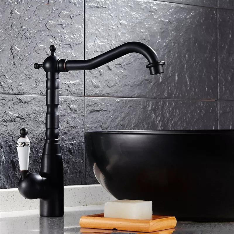 Baterie Lavoar Vintage, din Alama Sanitara, Neagra cu detalii Albe