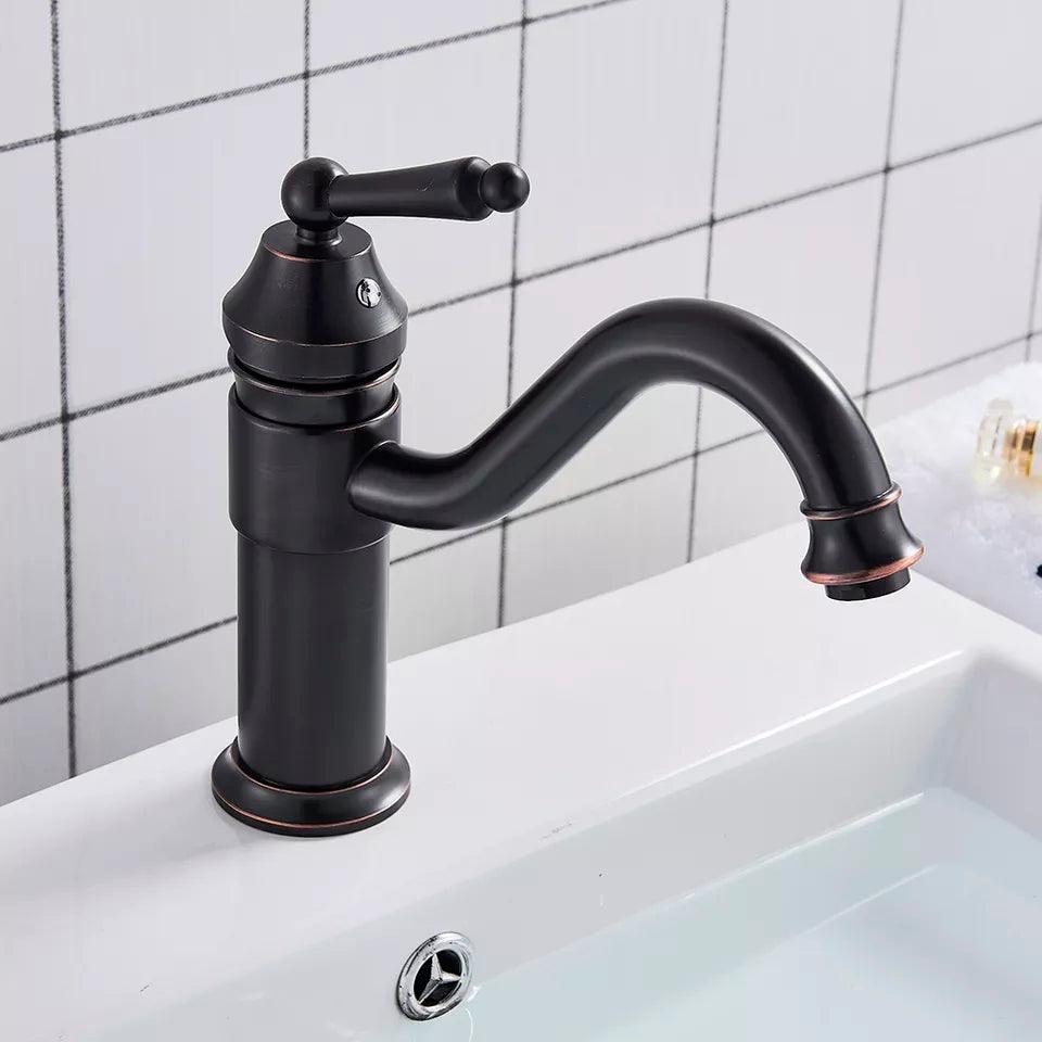Baterie Lavoar Vintage Smack, din Alama Sanitara, Neagra cu Detalii Bronz - KORMAN
