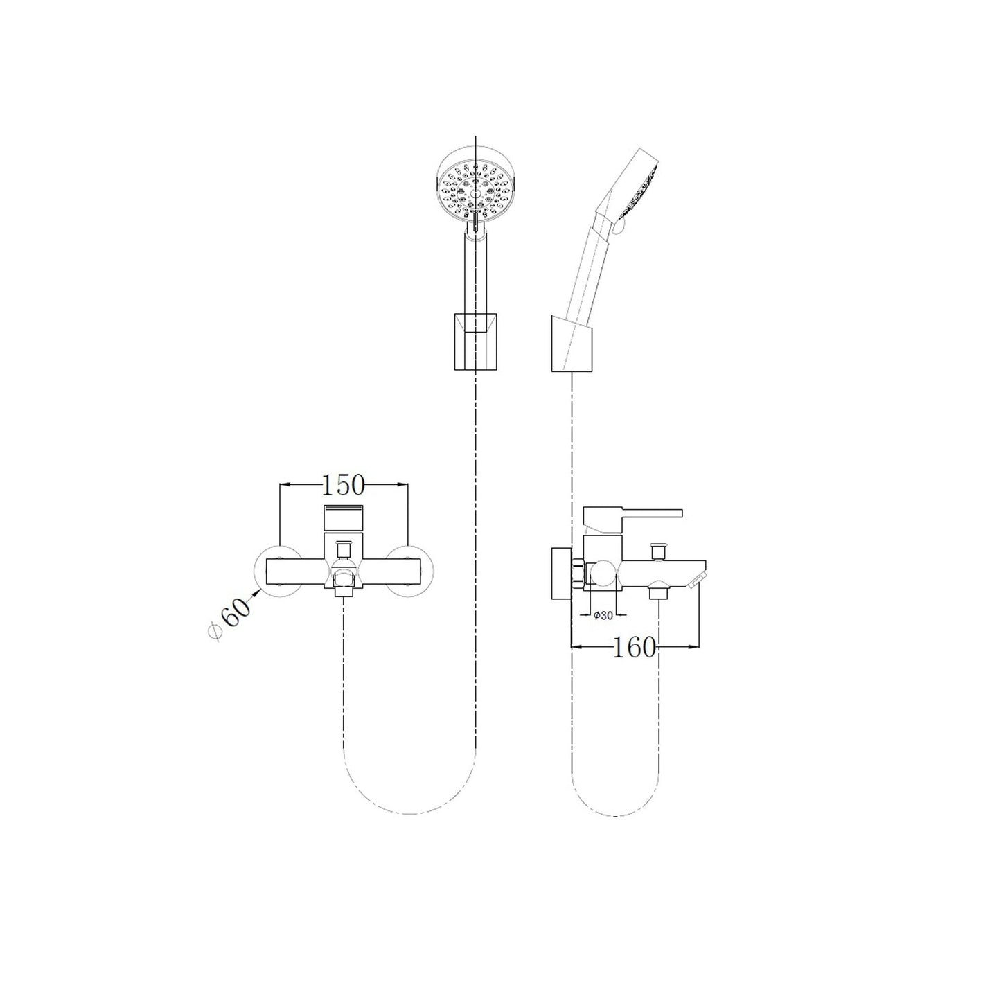 Baterie Cada cu Set de Dus, din Inox, Satinat - KORMAN