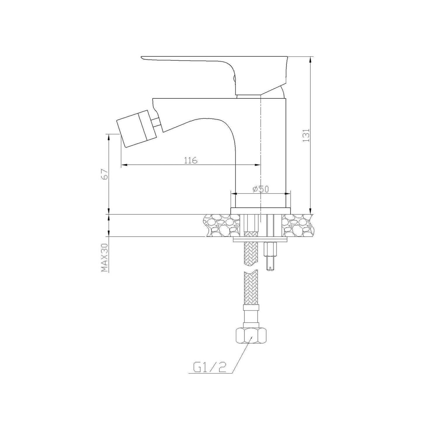 Baterie bideu cu Ventil scurgere, din Alama Sanitara, Alba cu detalii Crom - KORMAN