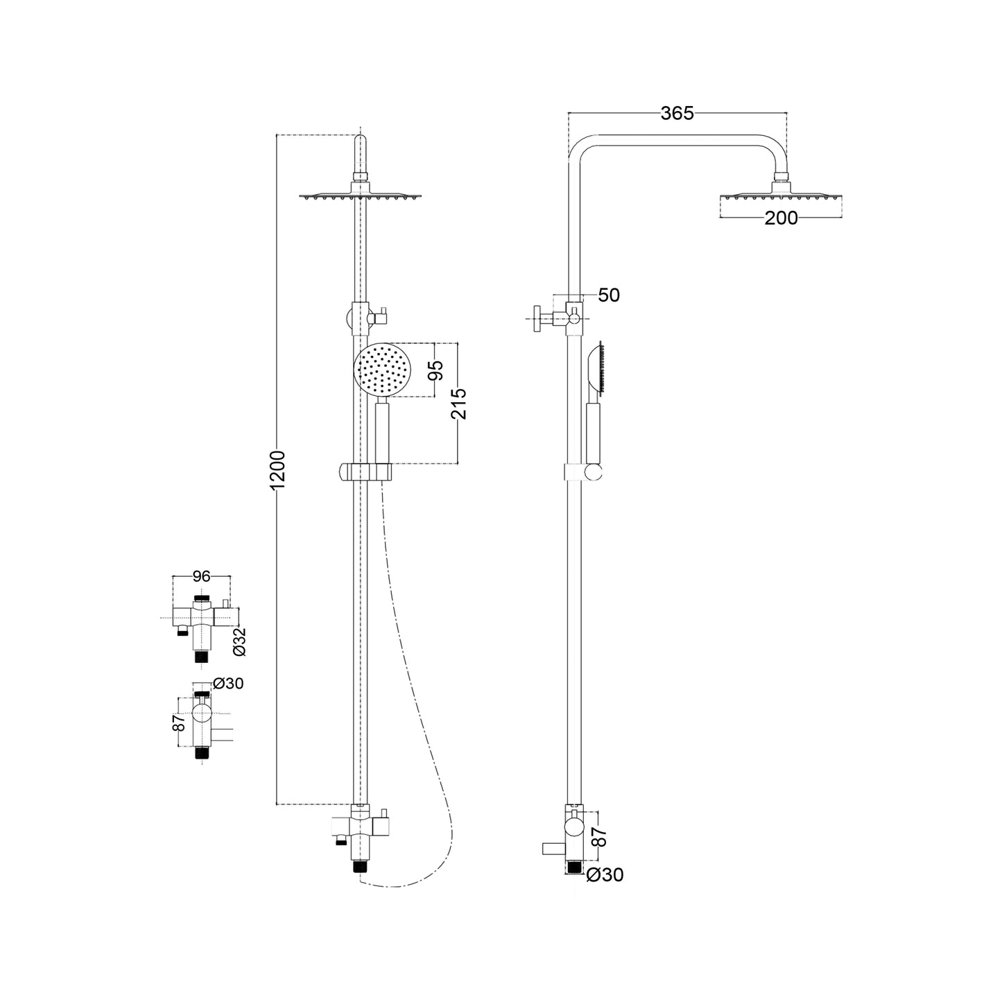 Coloana de dus reglabila 80-125cm, din Inox, Satinat