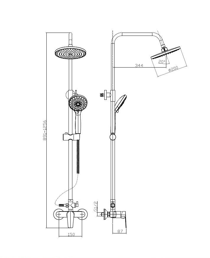 Coloana de dus cu baterie LUGA, din Alama Sanitara, Cromata