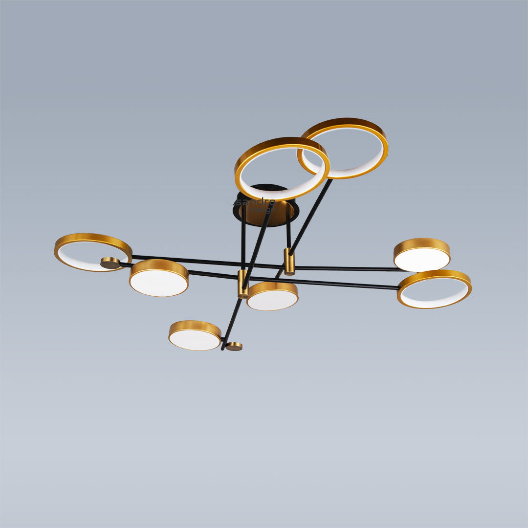 Lustra LED cu Telecomanda, 152W, Negru cu Auriu, Dimabila SX8601/8