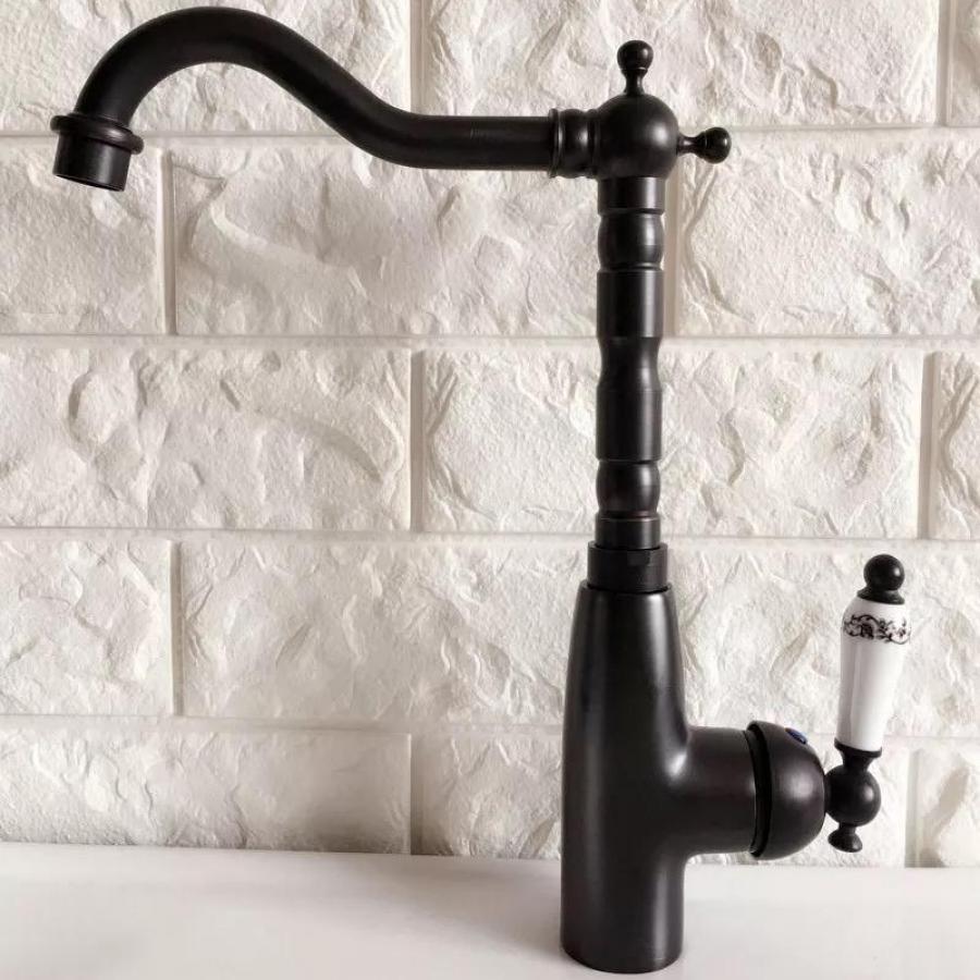 Baterie Lavoar Vintage, din Alama Sanitara, Neagra cu detalii Albe