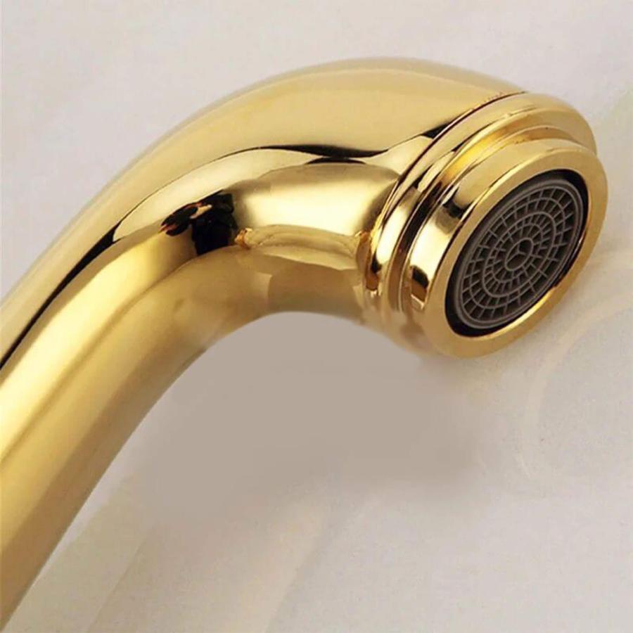 Baterie Lavoar Vintage, din Alama Sanitara, Aurie cu Detalii Albe