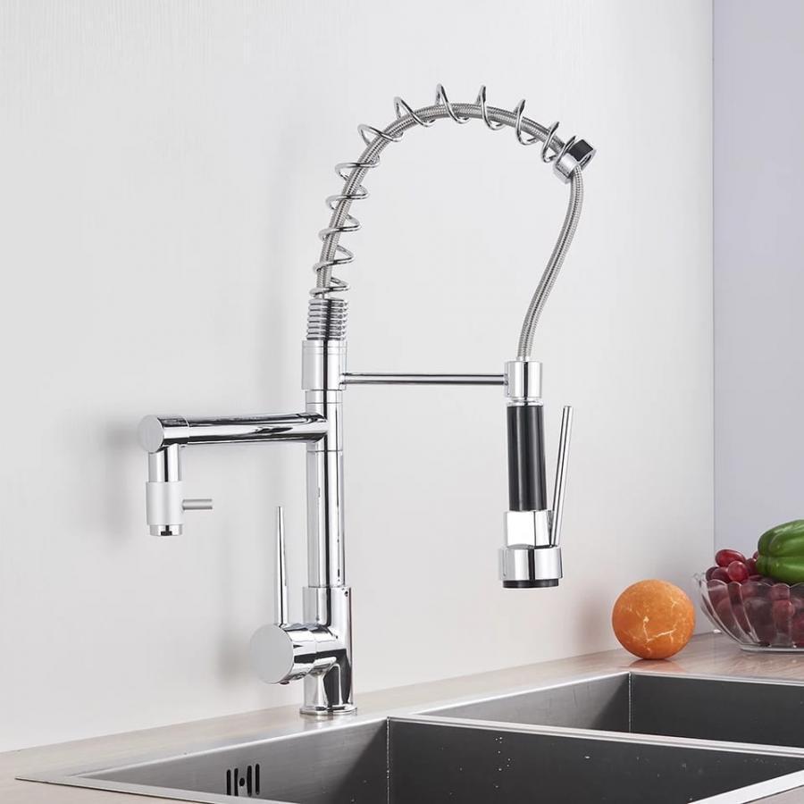 Baterie Bucatarie cu Dus Extractibil, din Inox, Cromata