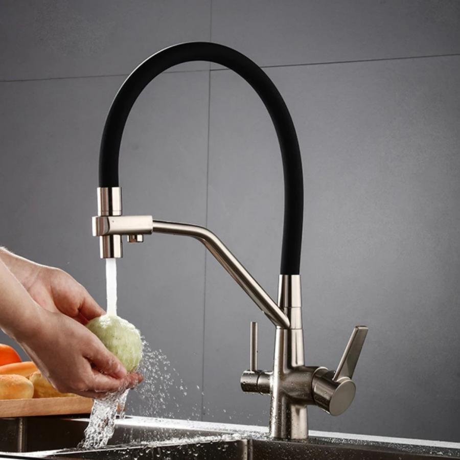 Baterie Bucatarie, cu Pipa Flexibila, din Alama Sanitara, Crom