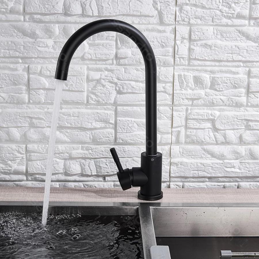 Baterie Bucatarie, Pipa Pivotanta, din Inox, Neagra