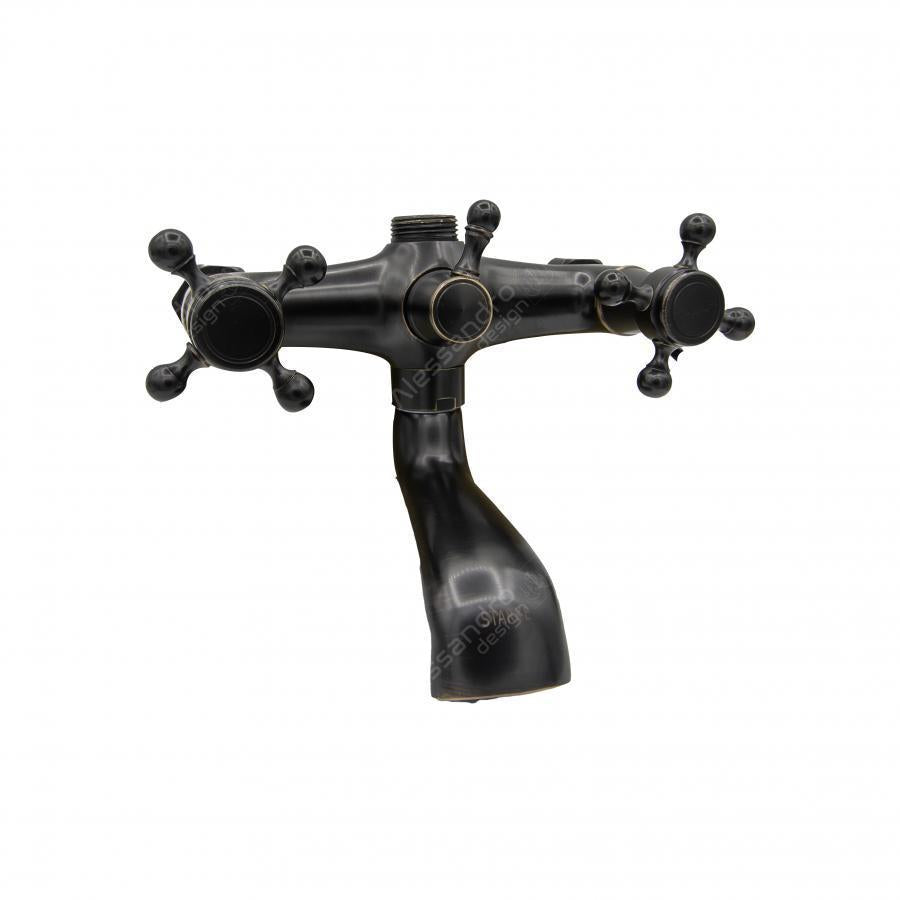 Baterie Dus cu Para si Furtun, din Alama Sanitara, Neagra