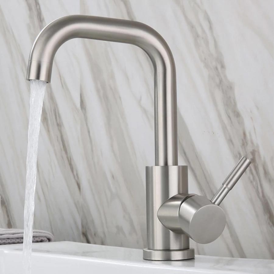 Baterie Lavoar, Pipa Pivotanta, din Inox, Satinata