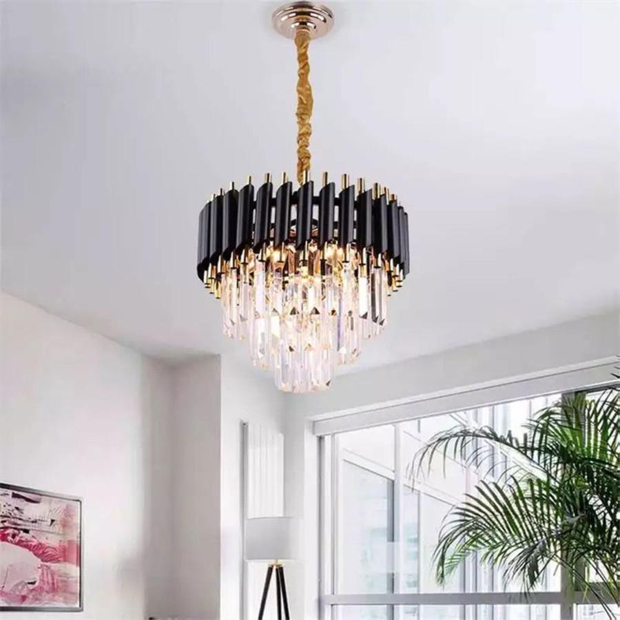 Candelabru Emeric 2*E14, Metal si Cristal, Auriu si Negru
