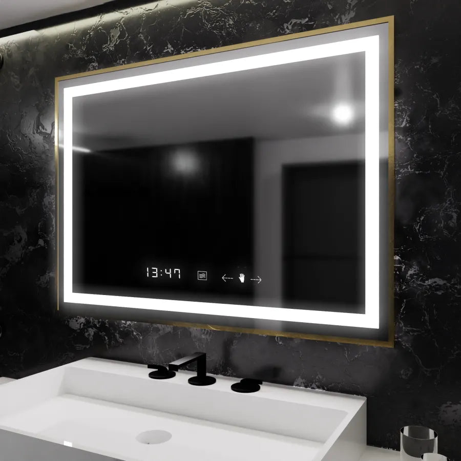Oglinda LED Senzor Imponente Sistem Dezaburire 80x60 cm Ramă Aurie Colectia Marcello Funghi
