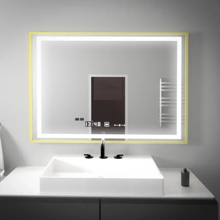 Oglinda LED Senzor Levianth Sistem Dezaburire Rama Aurie Ceas Temperatura 100x80 cm Colectia Marcello Funghi