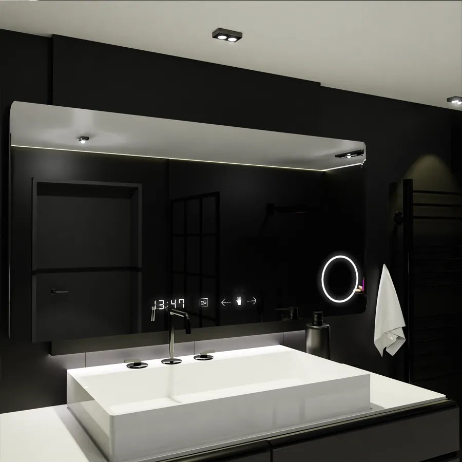 Oglinda LED Senzor Revia Sistem Dezaburire Ceas Temperatura Lupa Cosmetica 100x80 cm Colectia Marcello Funghi