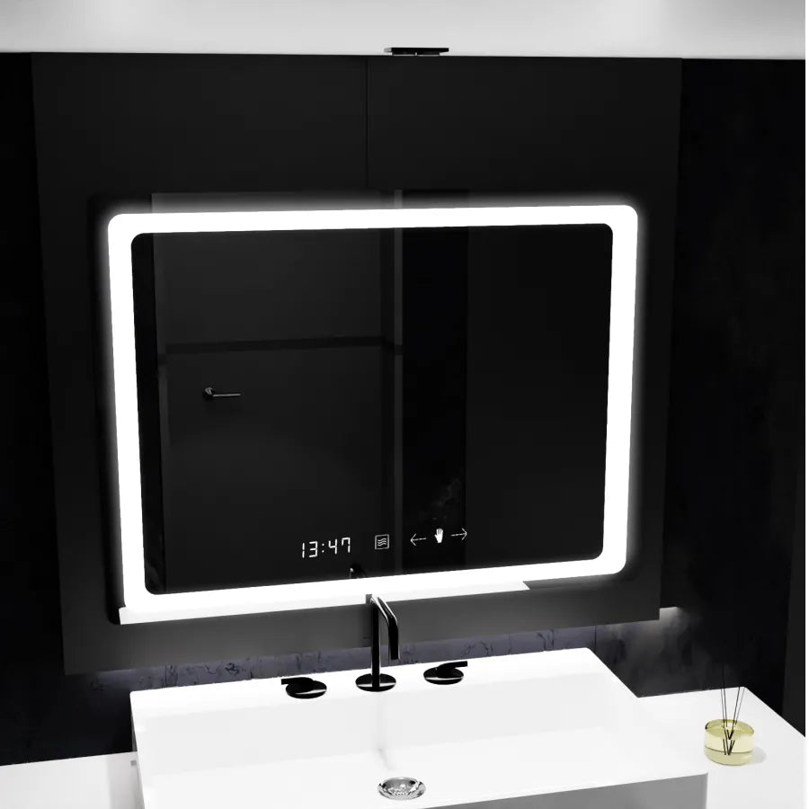 Oglinda LED Senzor Vectro, cu functie Dezaburire si Ceas 80x60 cm, colectia Marcello Funghi