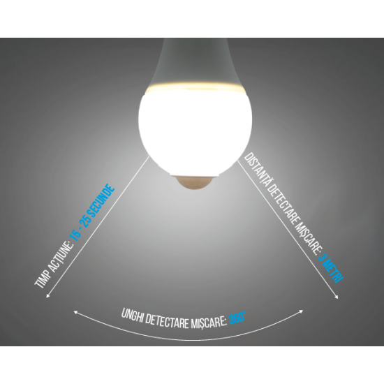 Bec LED cu senzor de miscare, 9W, E27, 6400K SPN6596A - LEDS