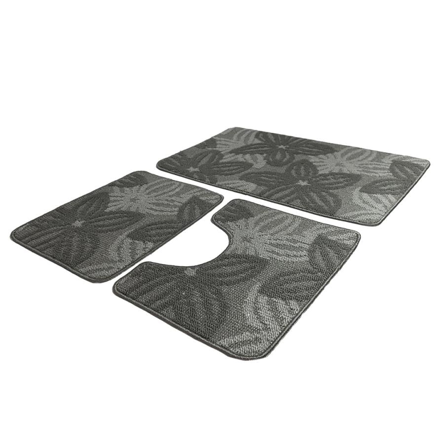 Set 3 Covorase Baie Antiderapante, Gri cu Model, 80x50x40cm
